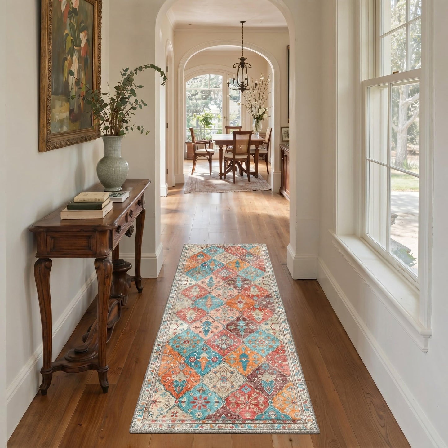 GENIMO 2X5 Hallway Runner Rug, Machine Washable Non Slip Boho Vintage Rustic Rugs, Low Pile Soft Stain Resistant Rug for Entryway, Kitchen, Dusty Terracotta