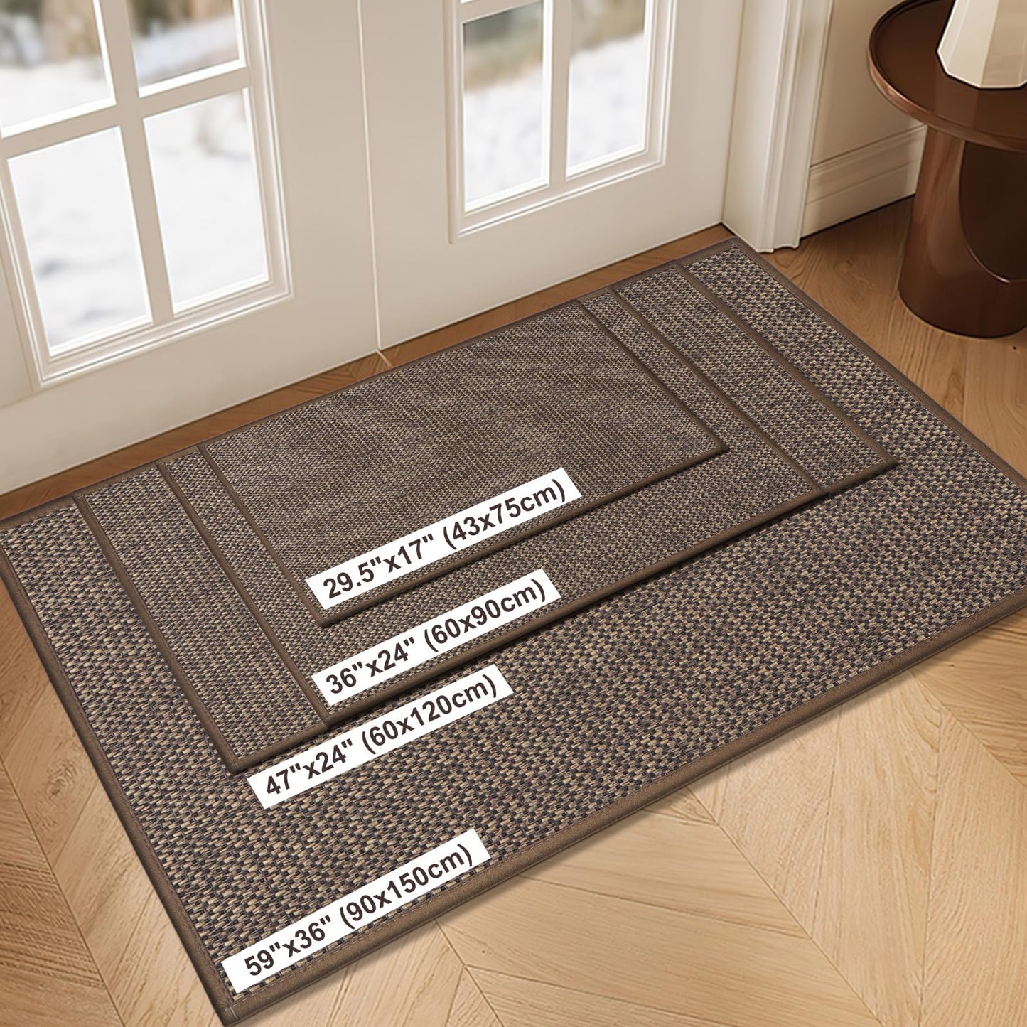 LEKEEPGO Door Mat 24"x47", Non Slip Door Mat Indoor Entrance, Rubber Backing Front Indoor Doormat Washable Absorbent Low-Profile Entryway Entry Resist Dirt Inside Door Mats, Brown