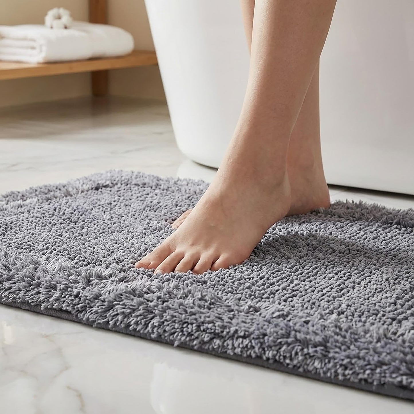 Bath Mat Rug 17x24" Rectangle Charcoal Grey, 100% Pure Cotton, Super Soft Reversible Bath Rug For Bathroom, Plush & Absorbent, Hand Tufted Heavy Weight Construction, Full Reversible Step Out Rugs