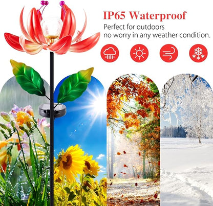 Solar Lights Outdoor Garden Decor, Solar Wind Spinner Yard Decorations for Outside, Lotus Windmill Pathway Lights with LED Cracked Crystal Ball Waterproof Flower Sculpture for Patio Lawn Garden Gifts