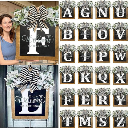16'' Personalized Last Name Welcome Sign, Door Wreaths for Front Door Outside, Spring Wreath for Front Door Decor, Farmhouse New Home Gifts for Home (W)