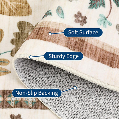 GarveeHome Rugs for Living Room 9x12 Machine Washable Soft Print Boho Low Pile Flower Area Rugs Non-Slip Backing Stain Resistant for Bedroom Farmhouse Dining Room Nursery Beige