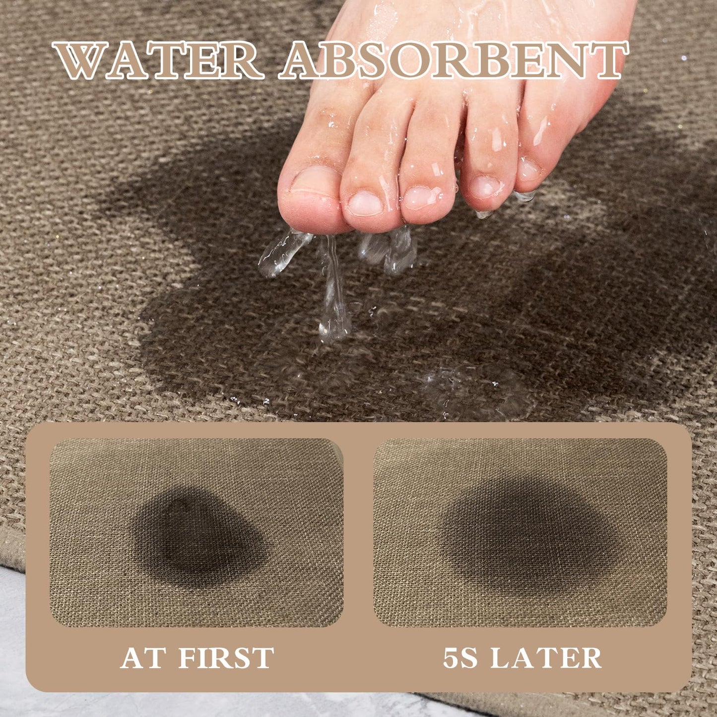 chakme Bathroom Rugs Mat 24x17, Ultra Thin Non Slip Bath Mat Small Quick Dry Absorbent Bath Mat for Bathroom Floor, (Dark Beige, 24"x17")