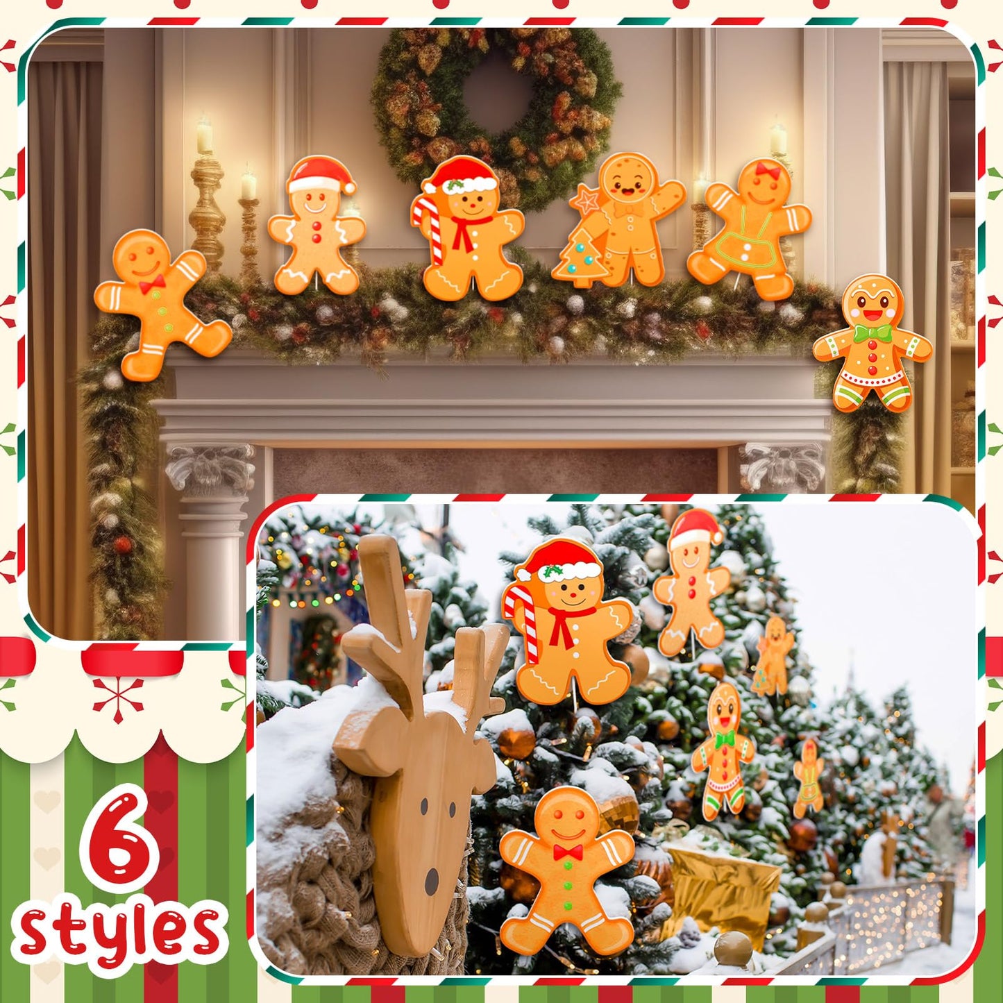VioraWhite 18 Pcs Christmas Tree Decorations 7.87 Inch Extra Large Gingerbread Man Picks Christmas Gingerbread Man Tree Topper Ornaments for Xmas Winter Home Office Party Vase Decorations