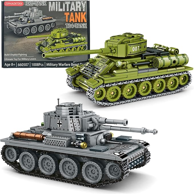 WW2 Tank Building Blocks 38T and T-34 Army Tank Military Battle Model KitsToy Gifts for Boys or Men Collectors(1000+ pcs)