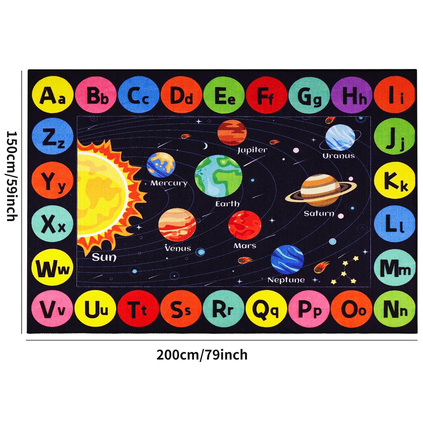AKASISRUG Kids Rug Outer Space Carpet for Playroom, ABC Educational Learning Area Rug, Non-Slip Solar System Road Play Play Rug for Kids Bedrooms, Classroom, Room Decor (Black, 78.7X59 INCH)