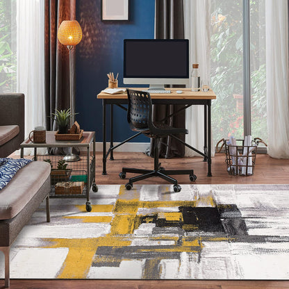 Rugshop Gold Modern Abstract Area Rug — Non-Shedding for Living Room, Bedroom and Dining Room 5' x 7'