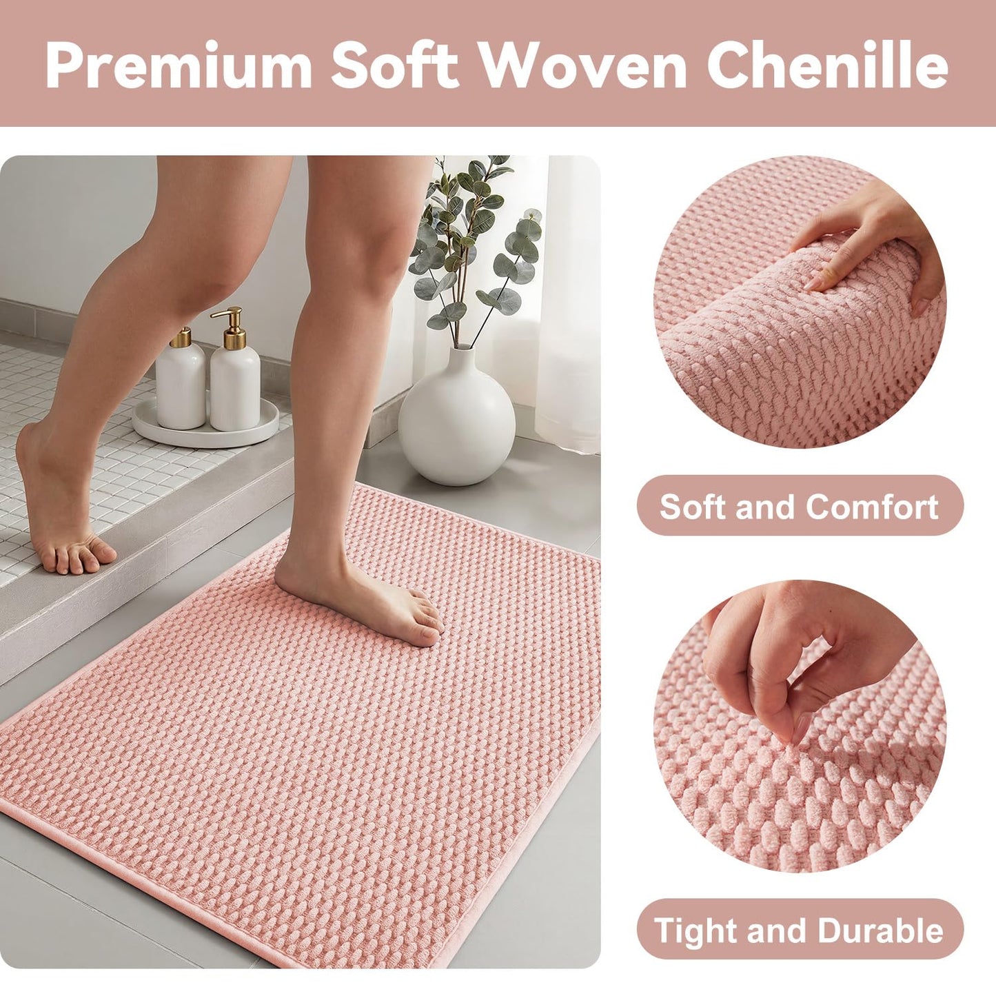 Triohero Toilet Rug, Thin Toilet Rugs U Shaped Washable Non Slip Absorbent Quick Dry Low Pile Toilet Mat, Pink 20"x24" U Shape