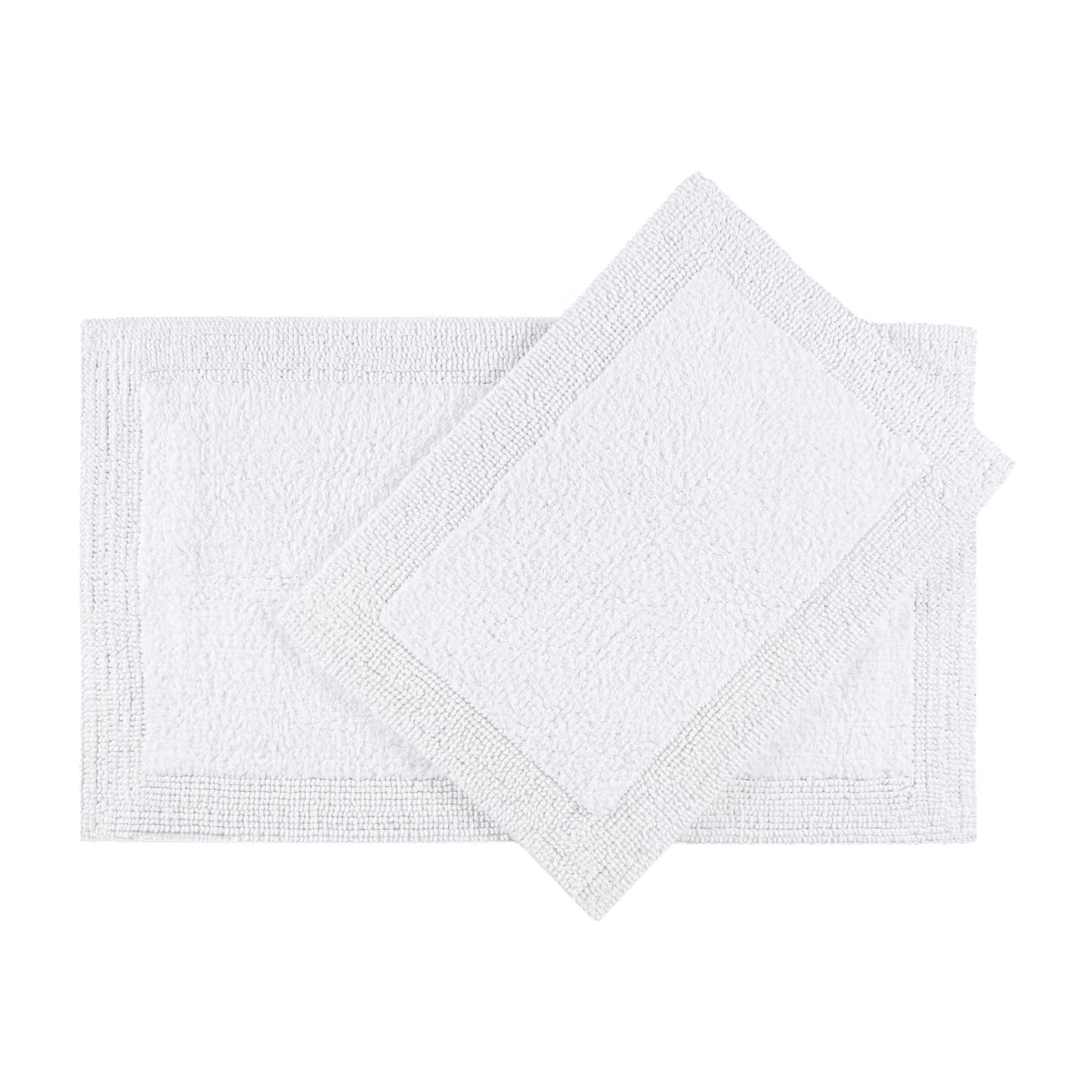Bedding Craft Cotton Bathroom Mat Set, Reversible Water Absorbent Bath Mat Rug, Machine Washable, 2 Pieces (17x24 + 21x34)