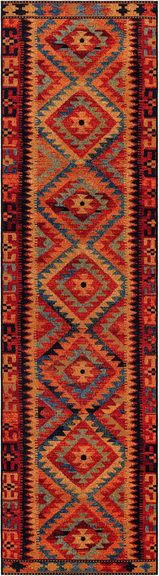 Rugs.com - Outdoor Tribal Rug – 10 Ft Runner Multi Indoor/Outdoor Rug – Washable, Stain-Resistant Runner for Patios, Decks, and Hallways