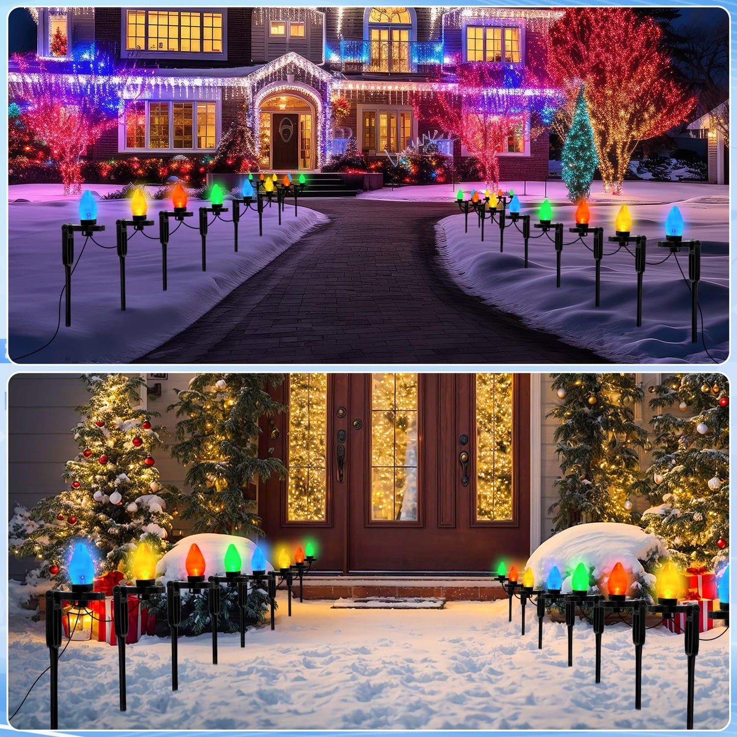 Suzile Christmas Light Stakes for C9 C7 9.5'' Tall Xmas Yard Stakes Plastic Christmas Lights Outdoor Universal Yard Lawn Holiday for Garden Lawn Path Walkway Holiday