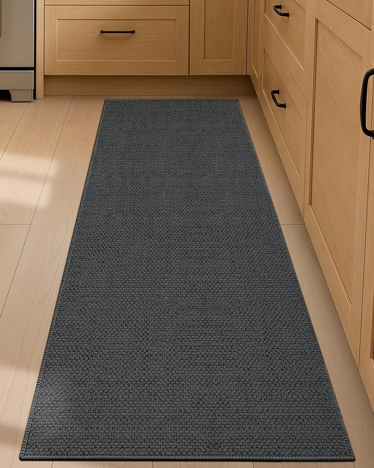 Color&Geometry Kitchen Rugs and Mats Non Slip Washable, Absorbent Kitchen Mats Woven Runner Rug Easy to Clean Kitchen Floor Mats for in Front of Sink, Laundry Room, Hallway, 17”x47”, Dark Grey