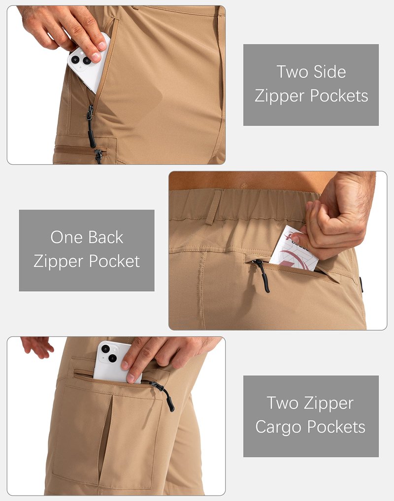 Pudolla Men's Hiking Cargo Shorts 9" Lightweight Outdoor Work Shorts for Men Travel Golf Camping Casual with 5 Zipper Pockets(Dark Khaki 3X-Large)