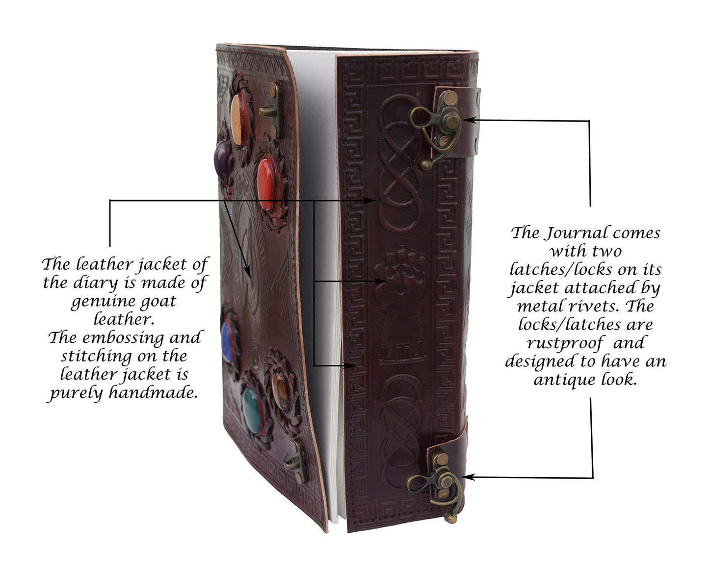Avengers embossed 10 inches Handmade Leather Journal With Stones/Art Sketchbook & Travel diary with Vintage lock Latch