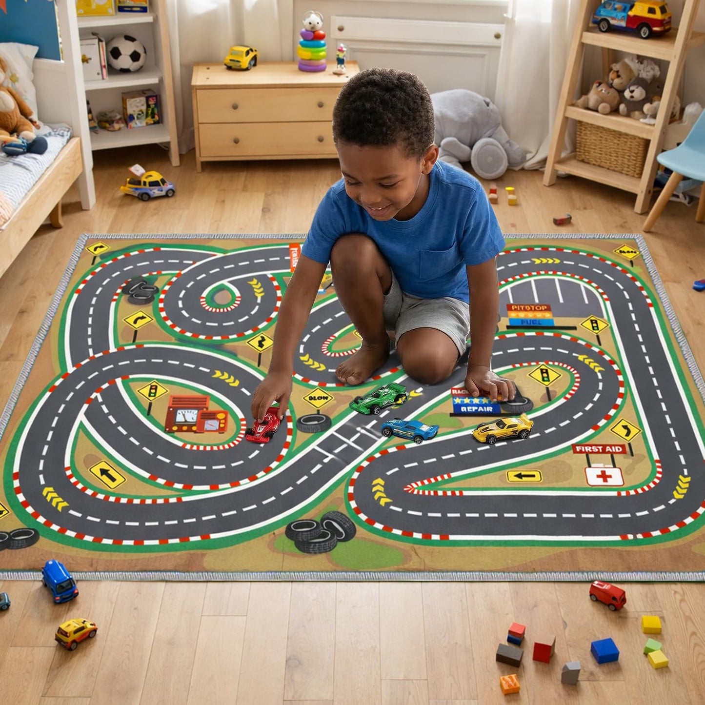 Lukhevev 31"x47" Kids Rug Play Mat Soft & Non-Slip Car Rugs City Map Play MatCar Rugs for Kids Toy Cars Race Track for Classroom Rug，Play Learn and Have Fun Safely