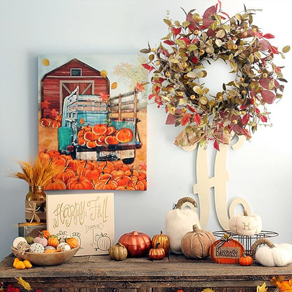 22 Inch Fall Wreath for Front Door Berry Autumn Wreath with Green and Purple Leaves, Large Grapevine Wreaths for Fall Door Decor Farmhouse Wall Window Home Decoration
