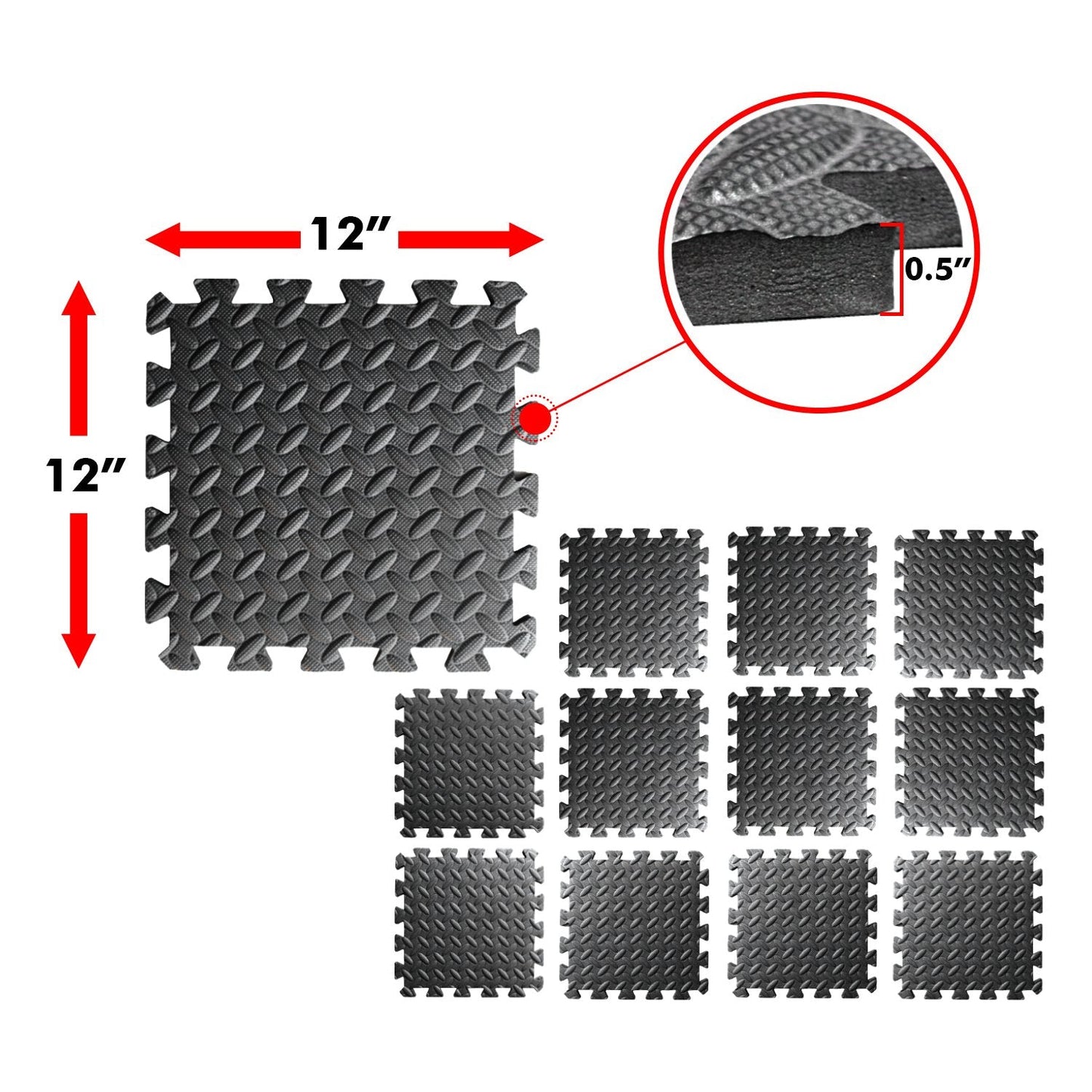 A2ZCARE Puzzle Exercise Mat with EVA Foam Interlocking Tiles - Interlocking Floor Mats for Gym Equipment - Ideal for Home Gym, Aerobic, Yoga and Pilates (Black and Grey (12pcs with Border Tiles))