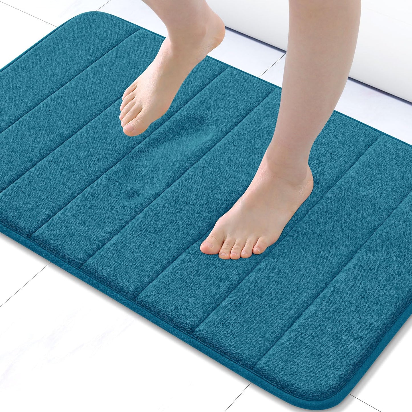 Buganda Memory Foam Bath Mat, 30" x 20", Ultra Soft and Non-Slip Bathroom Rugs, Water Absorbent and Machine Washable Bath Rug for Bathroom, Shower, and Tub, Peacock Blue