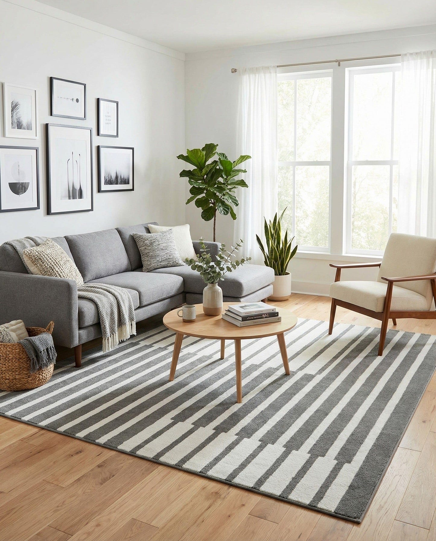 Rugs.com - Oslo Rug – 8 Ft Square Gray Modern Easy-Clean Rug – Geometric Stripe Pattern for Living Rooms, Bedrooms, and Dining Rooms