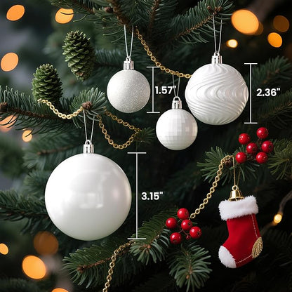 Annecy Christmas Tree Ornaments - 36 PCS Shatterproof Christmas Ball Ornaments Set for Holiday, Wreath & Party Decorations (Multi-Size, White)