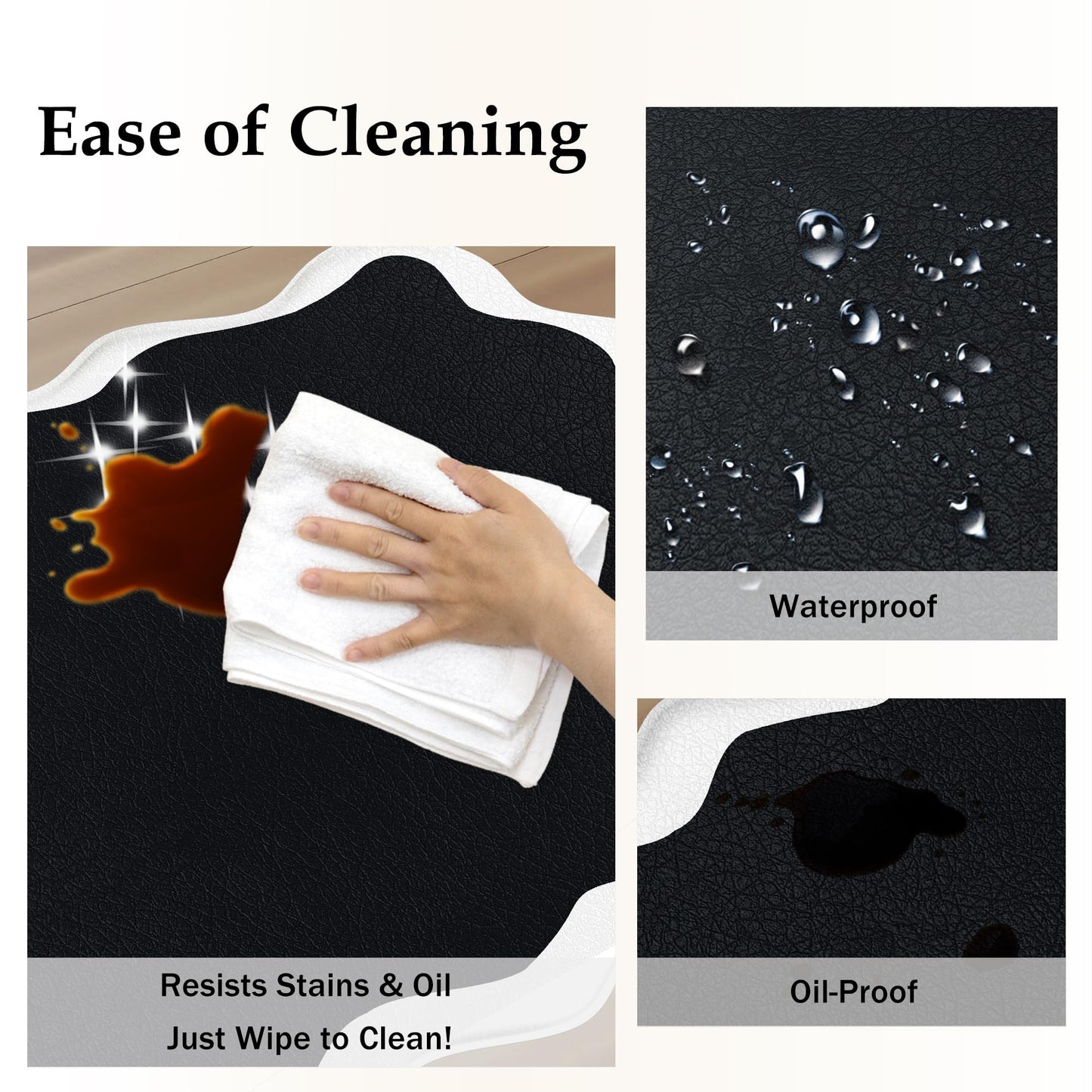 Arenarug Scalloped Black White Kitchen Mats Rugs Sets of 2 Cushioned Anti Fatigue Floor Mat Waterproof Kitchen Rugs Non Slip Foam Comfort Standing Mat for Sink Laundry