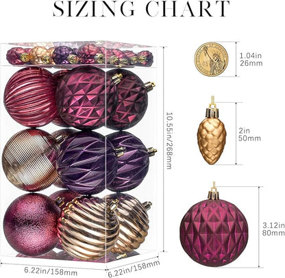 JORNOY Jewel Tone Christmas Tree Ornaments - 3.12inch/80mm Shatterproof Ornaments for Christmas Tree Set Plastic Decorative Hanging Balls Ornaments for Xmas Tree Decorations, 32ct (Jewel Tone)