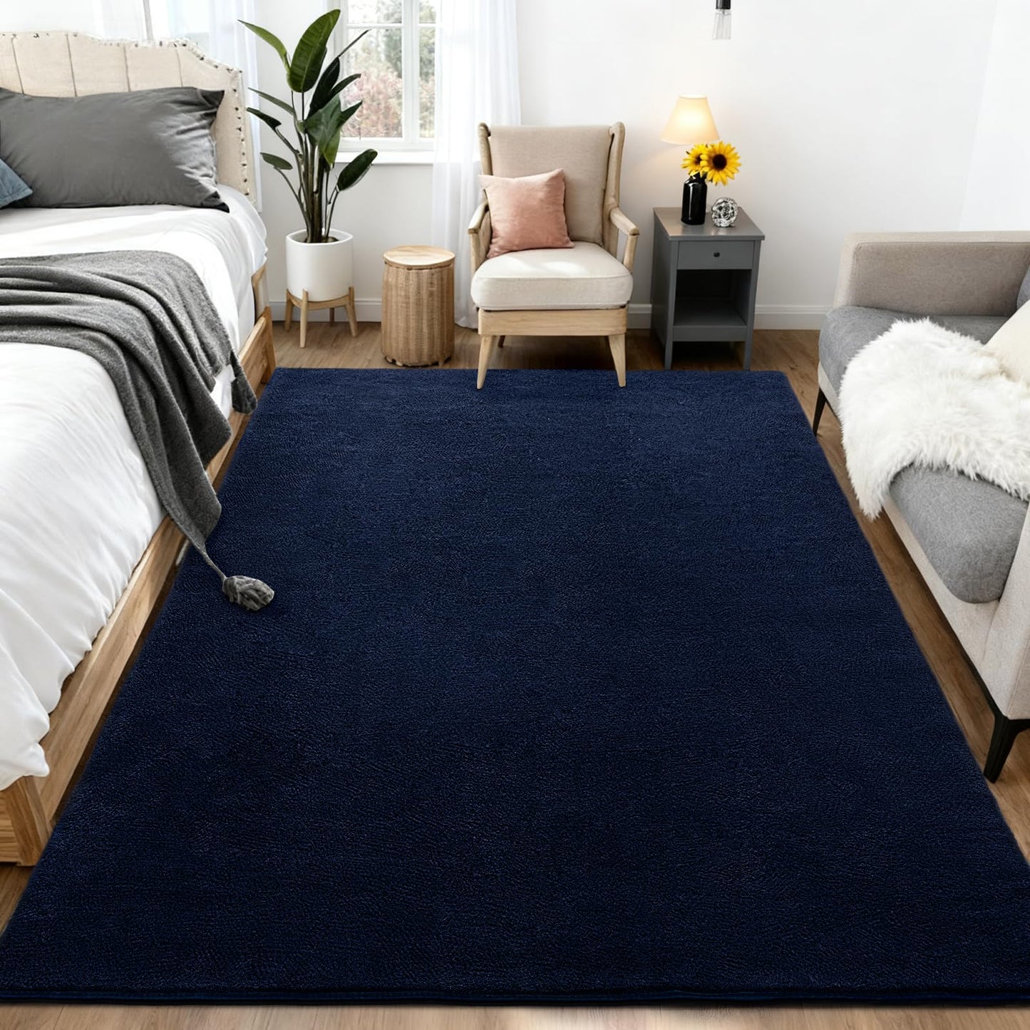QDUIDU Large Area Rugs for Bedroom Living Room - 5x8 Feet Ultra Soft Navy Blue Rug Thickened with Memory-Foam, Solid Modern Minimalist Carpets for Home Decor, Non-Slip and Comfy Nursery Room Rugs