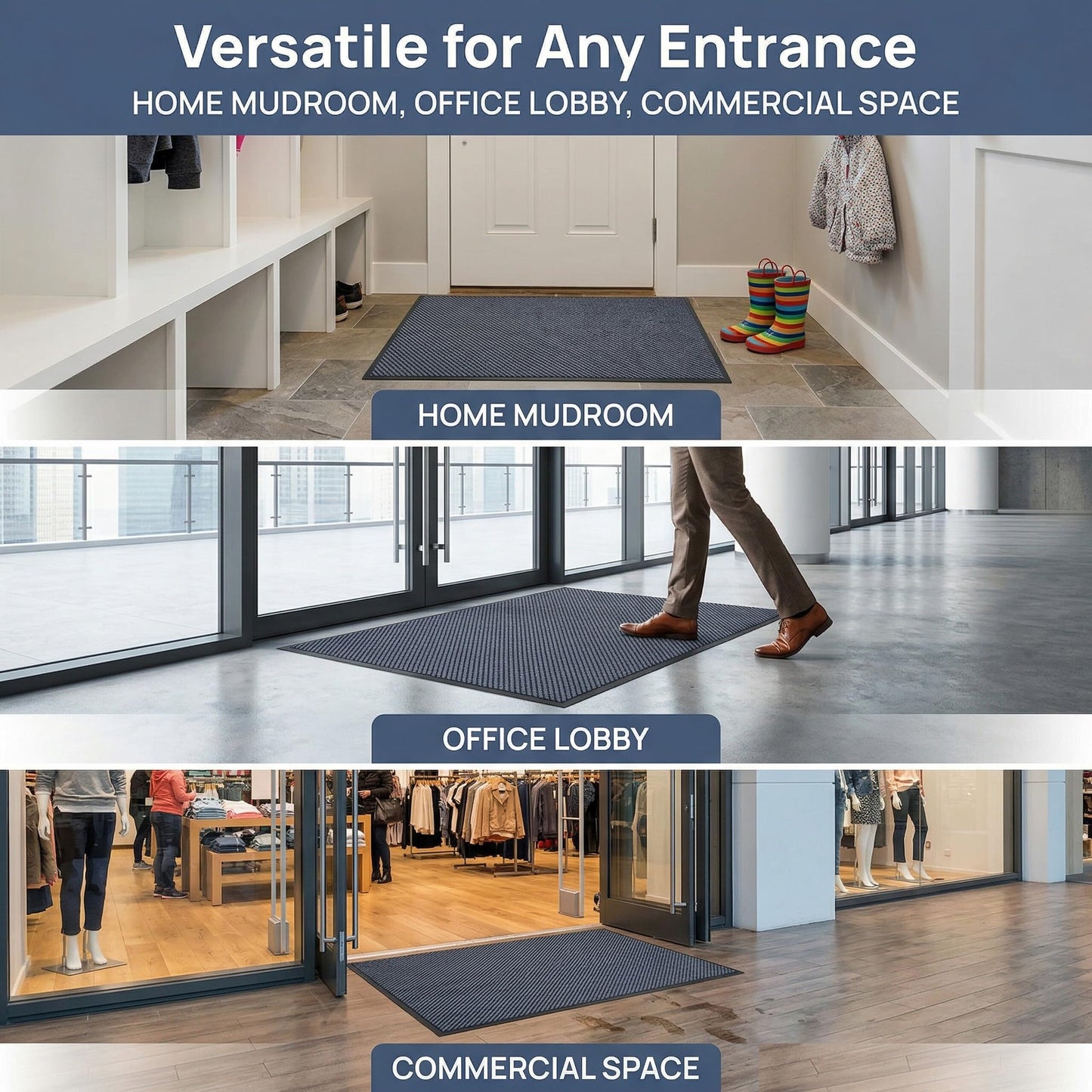 Heavy Duty Doormat for High Traffic Entryways All Weather Door Floor Mat with Ultra Grip PVC Backing Non Slip Welcome Mat for Patio, Entry, Indoor Outdoor Cold Gray 48x96 Inch