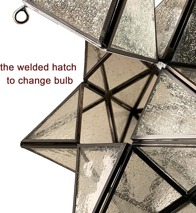 14'' Moravian Star Pendant Light Clear Glass Shade Hanging Star Lights with Adjustable Chain-E26 Dimmable Hanging Light for Kitchen Bedroom Entryway Foyer