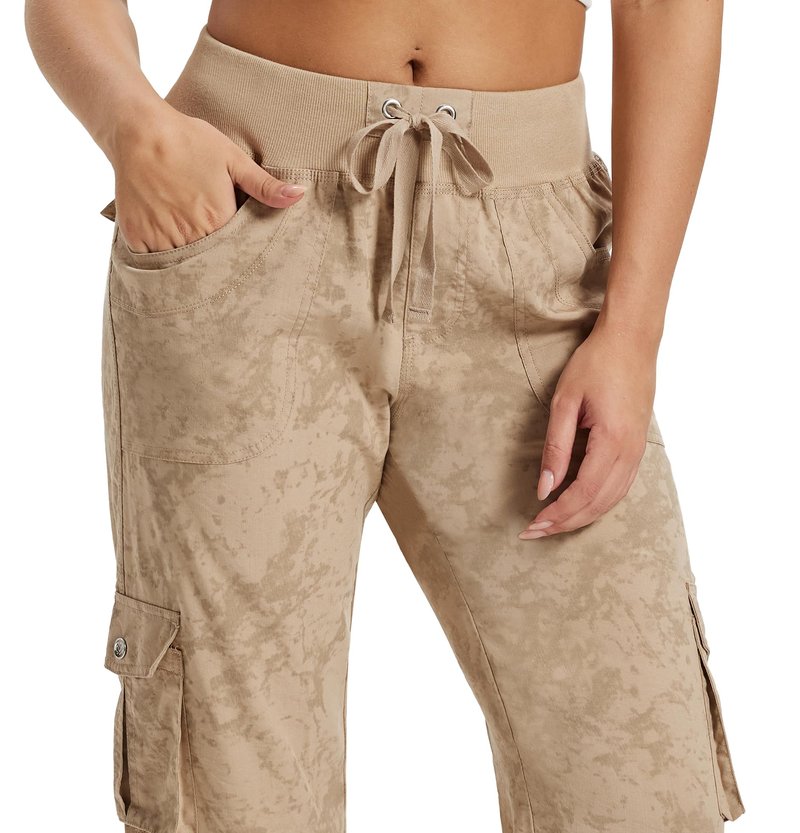MoFiz Womens Cargo Capris Lightweight Hiking Pants Quick Dry Casual Outdoor Loose Shorts Dirty Khaki 4XL