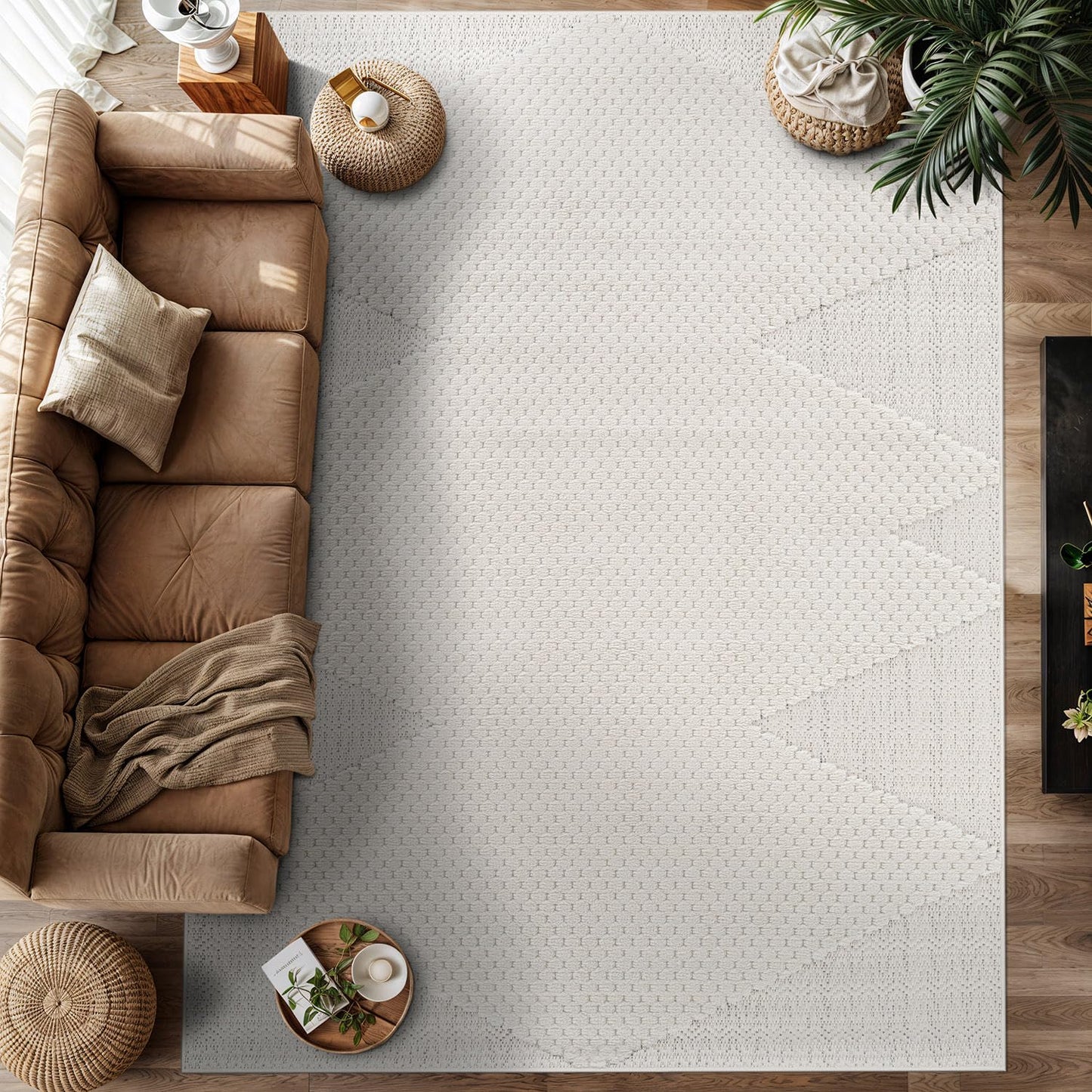 Luul Home Modern Micro Loop Indoor Area Rugs for Living Room Bedroom Kitchen Geometric Triangle White 8x10 Luxury Durable Low and High Pile Non-Shedding Stain Resistant Soft Area Carpet 8 x 10