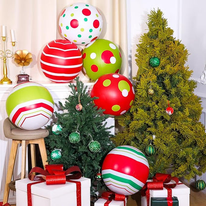 12 Pcs 24/16 Inch Giant PVC Christmas Inflatable Ball Outdoor Blow up Xmas Inflatables Ornaments Giant PVC Christmas Ornaments for Tree Yards Lawns Porch Garden Front Doors Holiday Decor(16 Inch)