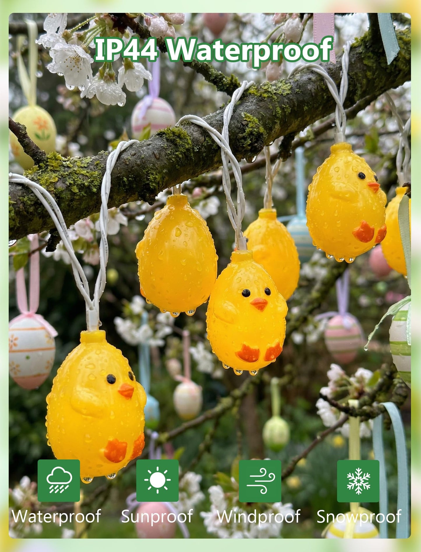 GOOTHY Easter Chicken String Lights Plug in, Indoor Outdoor Easter Decorations Lights with 10 LED Yellow Chicken Light, Hanging Spring Chick Lights for Party Garden Birthday Wedding Home Decor