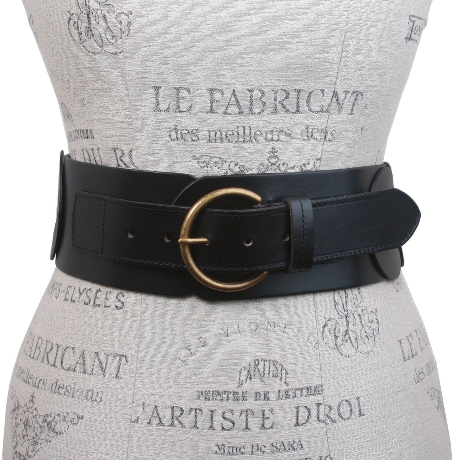 Beltiscool Ladies 3" (75 mm) Wide High Waist Round Disk Linked Braided Cowhide Top Full Grain Leather Belt, Black | 37"