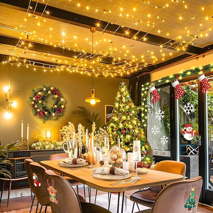 KNONEW Christmas String Lights Indoor Plug in,60FT 180LED Outdoor Waterproof Fairy Lights,8 Lighting Modes,Timer Memory Function for Bedroom Patio Balcony Party (Warm White)
