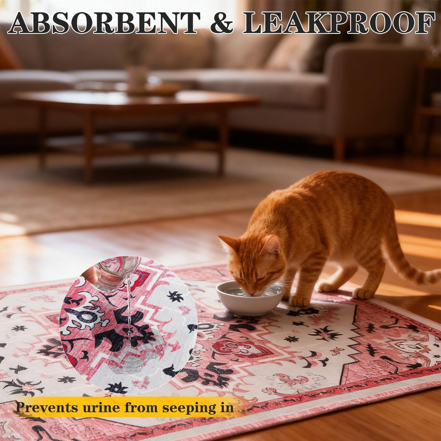 EXPAWLORER Cat Litter Mat, 32”x48” XL Non-Slip Urine Waterproof Litter Trapping Mat Easy to Clean Washable Litter Box Mat for Floor Soft on Kitty Paws, Indoor Food Mats Rug Pads for Bathroom Pink