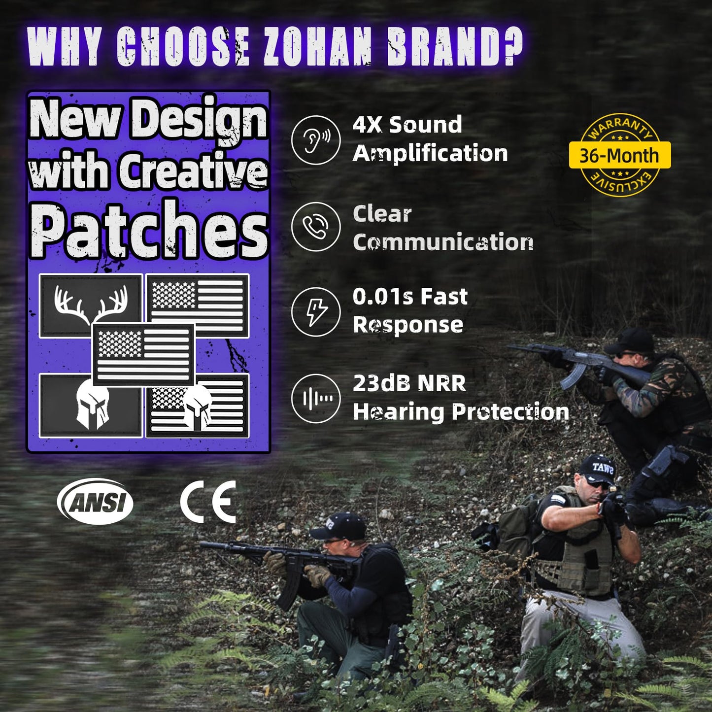 ZOHAN Electronic Shooting Earmuffs Built in Ambient Sound Amplifier, Hearing Protection for Shooters, NRR 23dB Noise Reduction, Ideal Gun Range Ear Protection Headphones for Hunting-Black