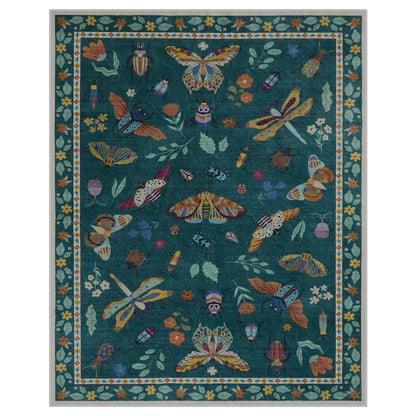 Lahome Insect Washable Rugs 8x10, Soft 8x10 Area Rugs for Living Room, Non Slip Bedroom Rug Under Bed Ultra-Thin Large Carpet for Dining Room Office Playroom Vionnet(8'x10',Dark Green)
