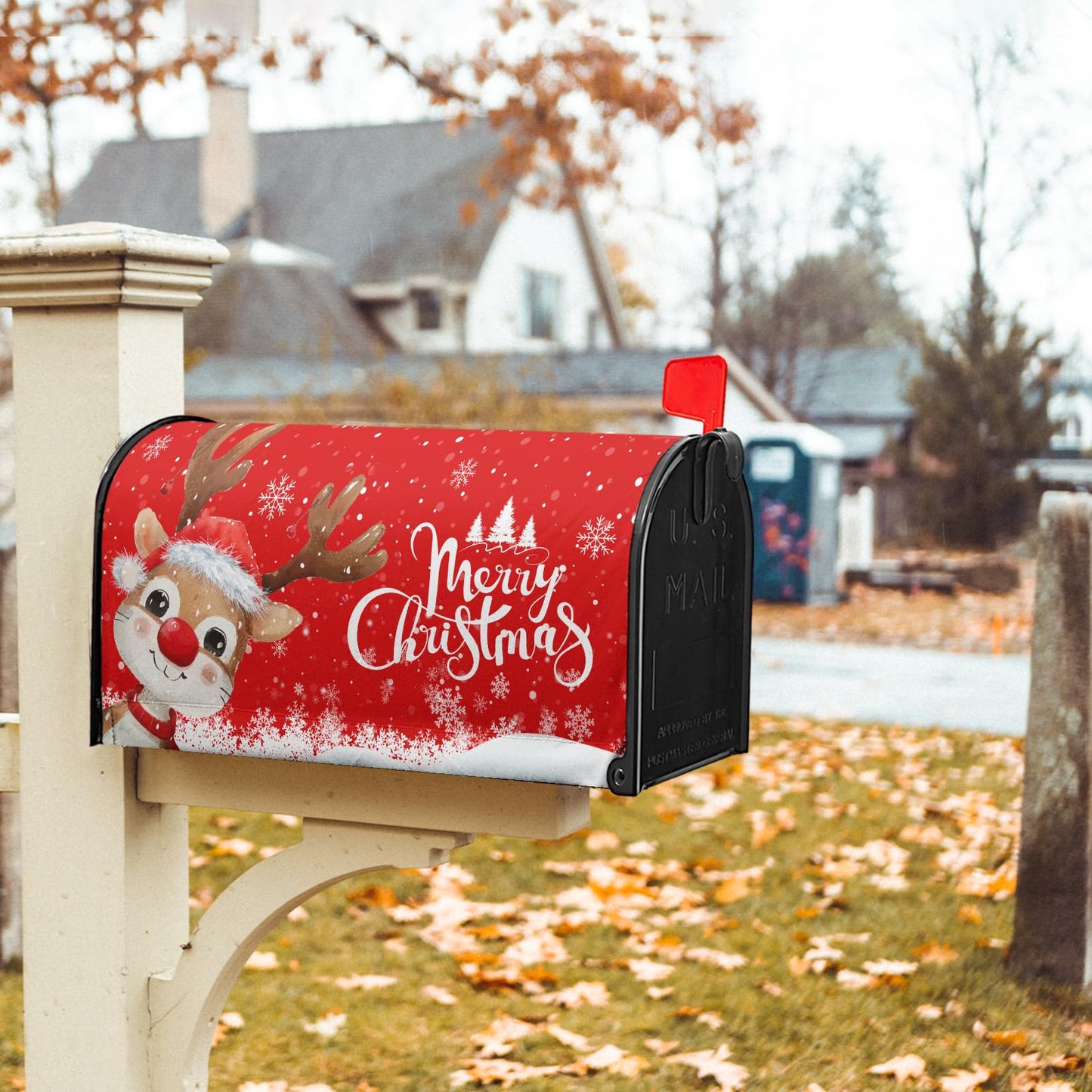 Anyako Winter Snowflake Red Mailbox Covers Magnetic Standard Size 18" X 21",Merry Christmas Reindeer Mailbox Wraps Post Letter Christmas Box Cover for Holiday Garden Yard Decor