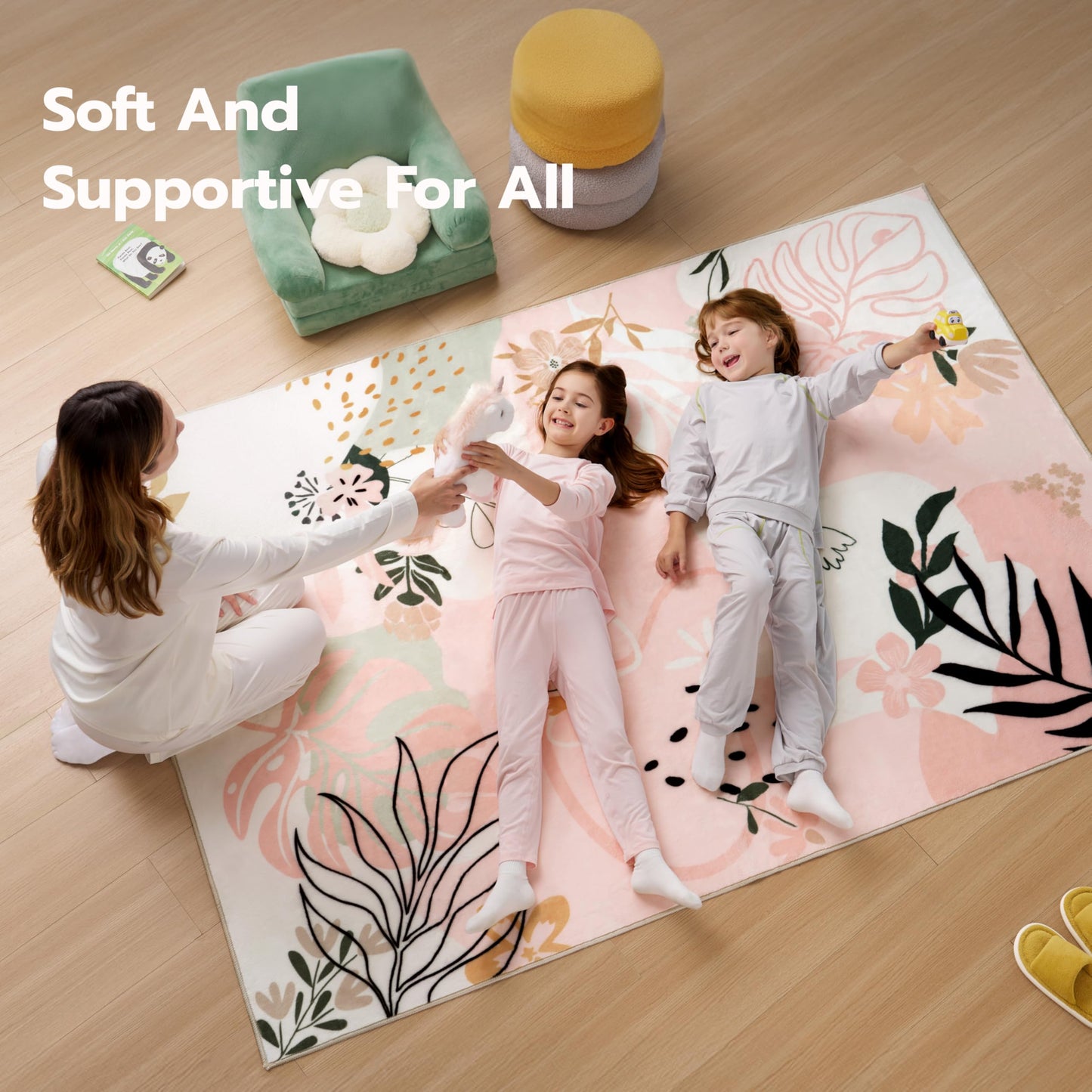 Joiedomi 5x7 Area Rugs for Living Room Non-Slip Washable Rug with Rubber Backing Large Soft Art Floral Carpet for Bedroom Kids Nursery Dining Room (Pink)