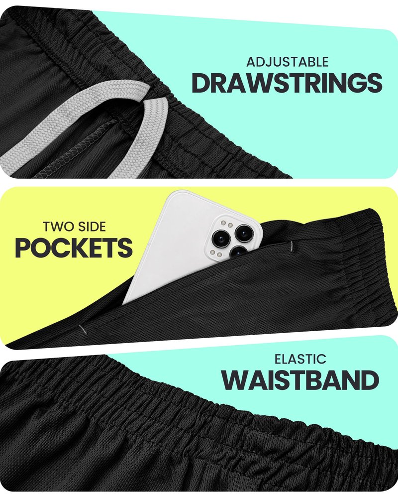 NY Threads Men's Athletic Shorts Quick Dry Loose-Fit Lightweight Running Workout Gym Shorts with Pockets, XX-Large, Black