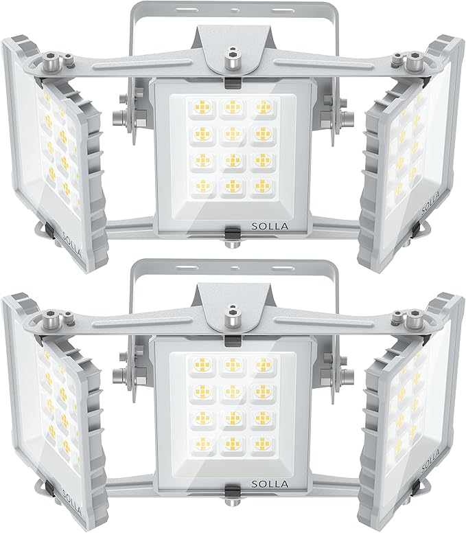 150W 2 Pack LED Flood Light Outdoor, 15000LM Super Bright Stadium Lights, 6000K Daylight White, IP66 Waterproof, 3 Heads Adjustable Outdoor Floodlight for Yards, Arena, Street, Garden