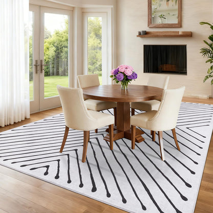 ROYHOME Area Rug 9x12 Living Room Rug Non Slip Modern Bedroom Stain Resistant Dining Room Throw Carpet Geometric Low Pile Untra Soft Contemporary Accent Carpet for Home Office, White&Black