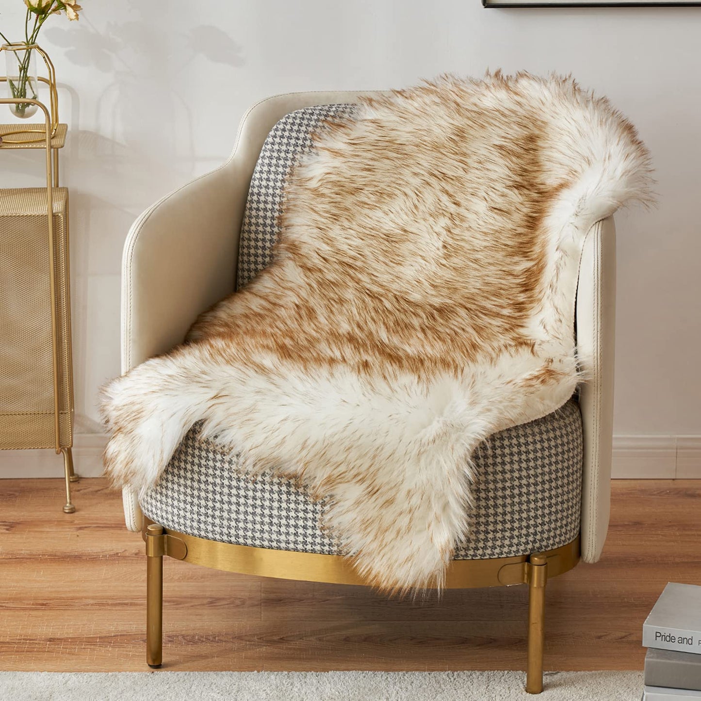 MIULEE Faux Fur Sheepskin Rug, Luxury Fluffy Area Rugs - Super Soft Decorative Shag Carpet for Bedroom, Living Room, and - 2x3 Feet, Frosted Tips Brown