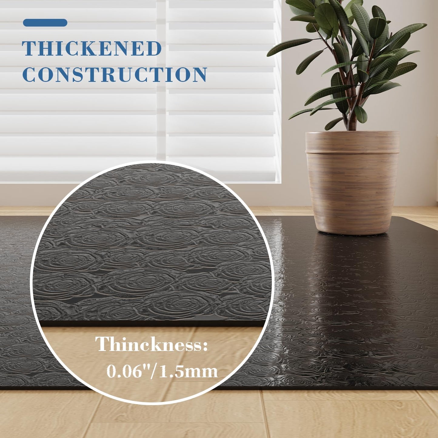 Tydle Vinyl Floor Mat, 5' × 7' Area Mat for Living Room, Waterproof Area Rug for Dining Room, Large Office Chair Mat for Hard Floors (Black)