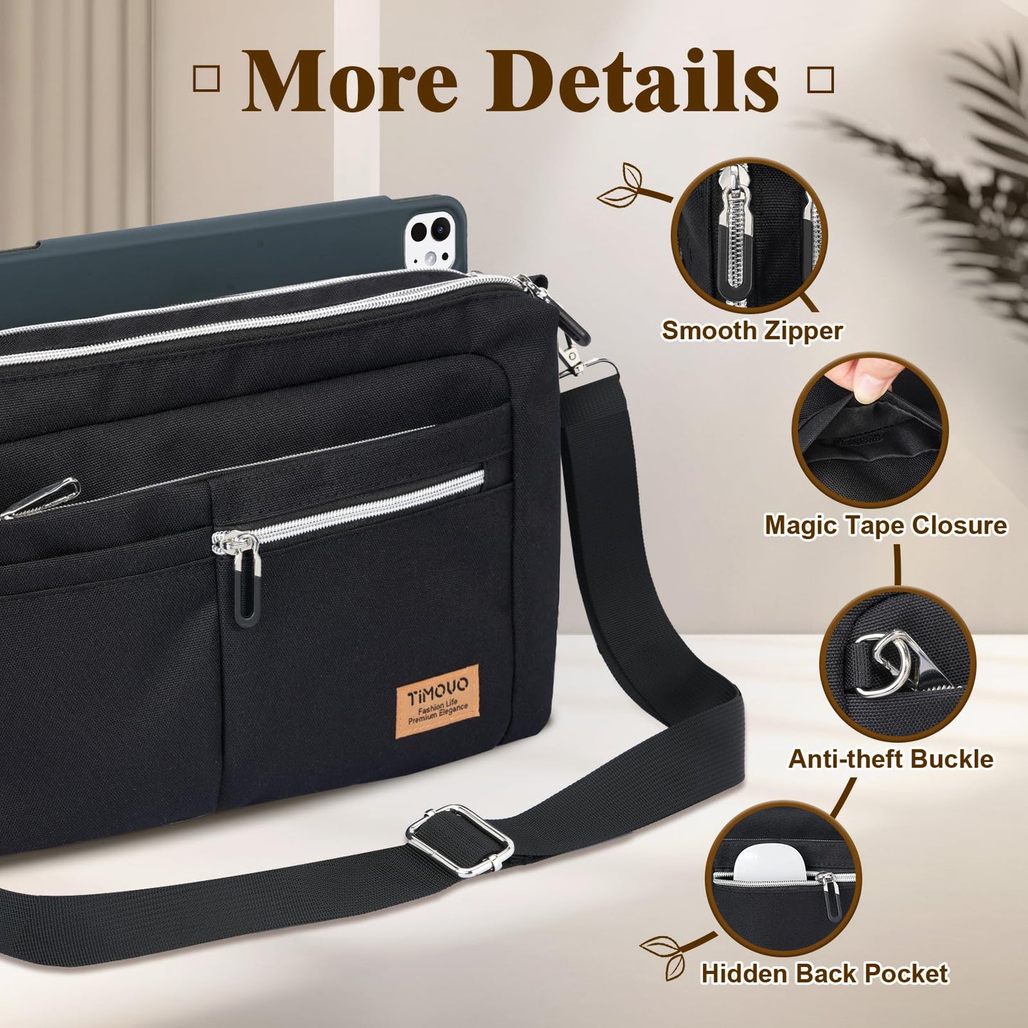 TiMOVO 9-11 Inch Tablet Sleeve Bag for iPad 11-inch A16 2025, iPad 10th Generation 10.9"/10.2", i Pad Air 11/5th/4th Gen. 10.9", Galaxy Tab A9 Plus 11", Anti-Theft Deisgn & Shoulder Strap, Black