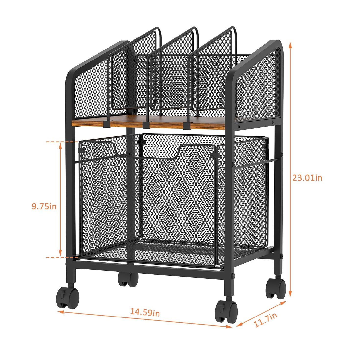 Tiaoheka Rolling File Cabinet with Adjustable Dividers, Vertical Filing Cabinet with Storage Drawer on Lockable Wheels, Hanging File Organizer Beside Under Desk for Office, Home（Patent Pending）