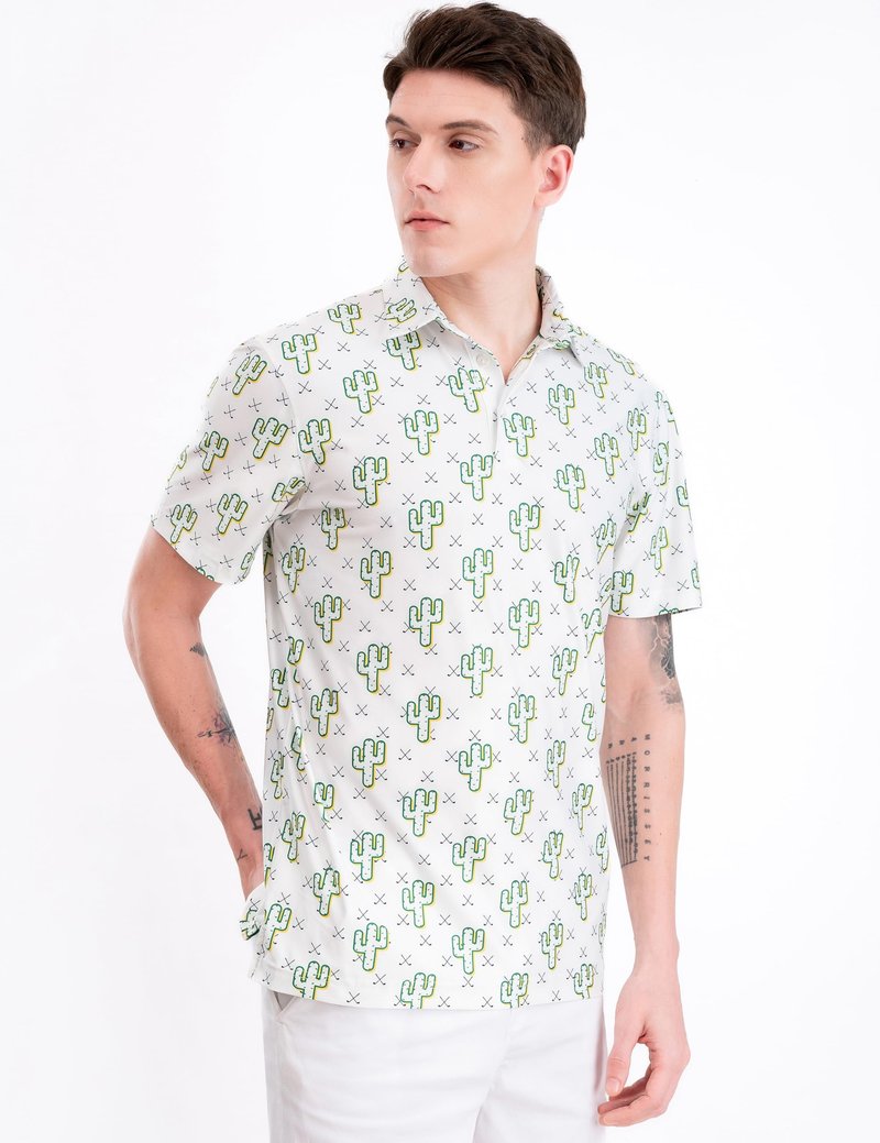 GORENZI Men's Golf Shirts Short Sleeve Moisture Wicking Print Cactus Shirt Men Performance Polo Golf Shirts for Men Dry Fit