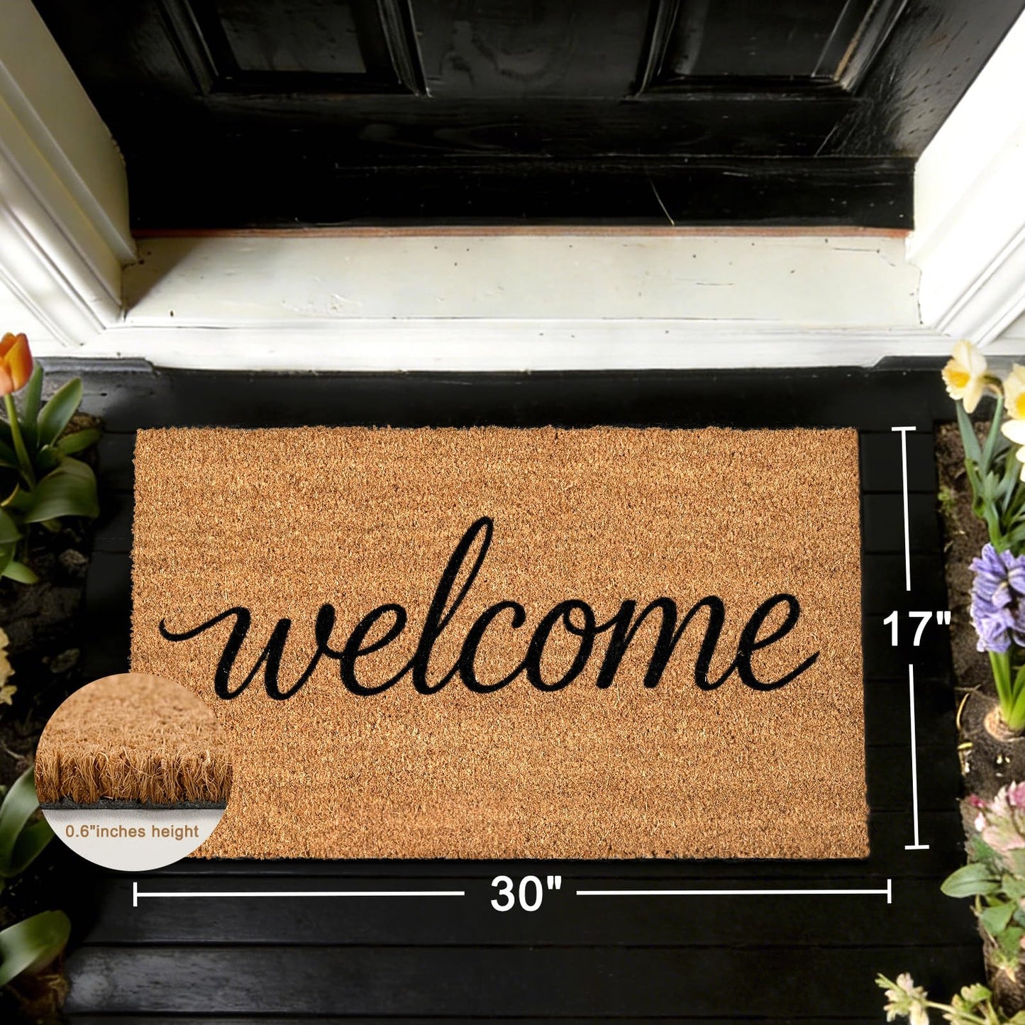 ULTSOFE Natural Coco Coir Door Mat with Heavy Duty Backing, 17" x 30" Anti-Slip Coconut Welcome Mat Outside Entrance, Easy Clean Front Door Doormat for Entry, Porch, Patio, Garden, Garage, Mudroom