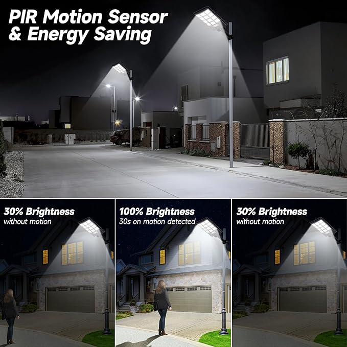Solar Street Lights Outdoor Motion Sensor, 6500K Dusk to Dawn LED Solar Flood Light, Waterproof Security Light for Outside Garden Yard Parking Lot, 2PCS